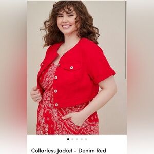Torrid Collarless Jacket - Denim Red - NWT - Size 12 (0)